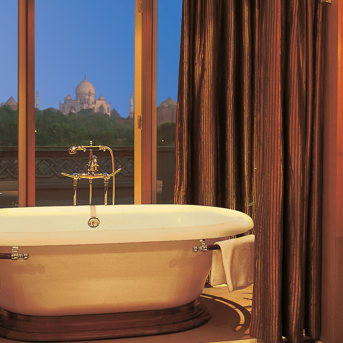 View of Taj Mahal from your bathroom at The Oberoi Amarvilas, Agra, India  