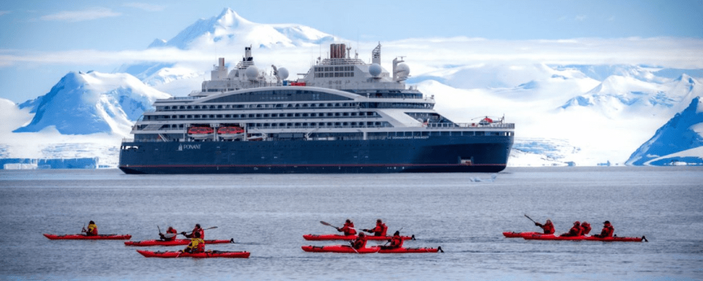 Kayakers from the Ponant Le Commandant Charcot in Antarctica