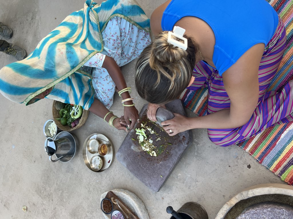 Lili Lebaron preparing food in Brij Lakshman Sagar in India