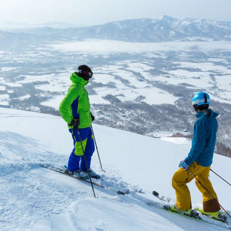 Adults skiing on a mountain