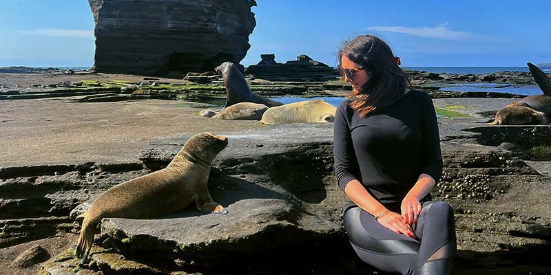 Our travel specialist Hannah visiting the giant tortoises on the Galapagos