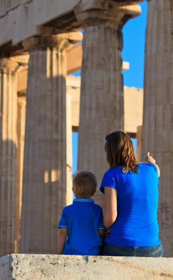 Family in the acropolis in Athens