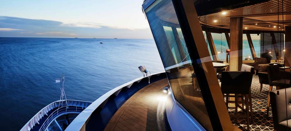 View from upper deck aboard Silversea Silver Cloud