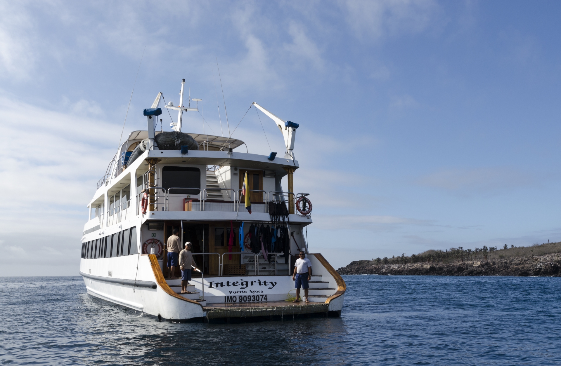 Exterior of Integrity yacht in Galapagos