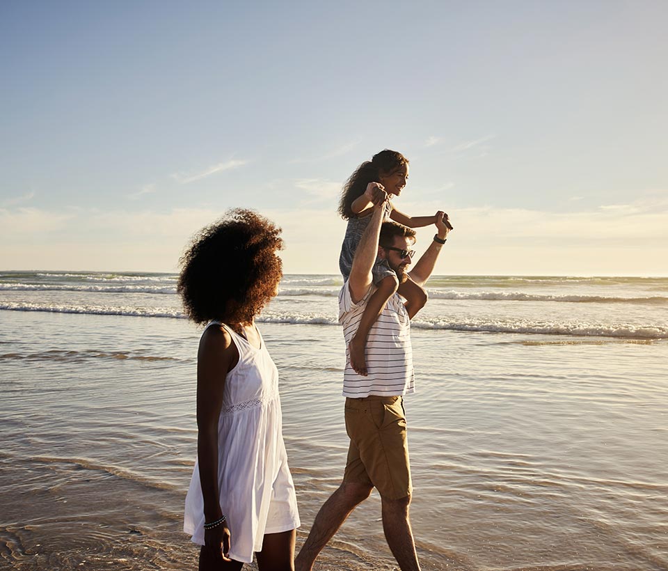 Family walking on beach