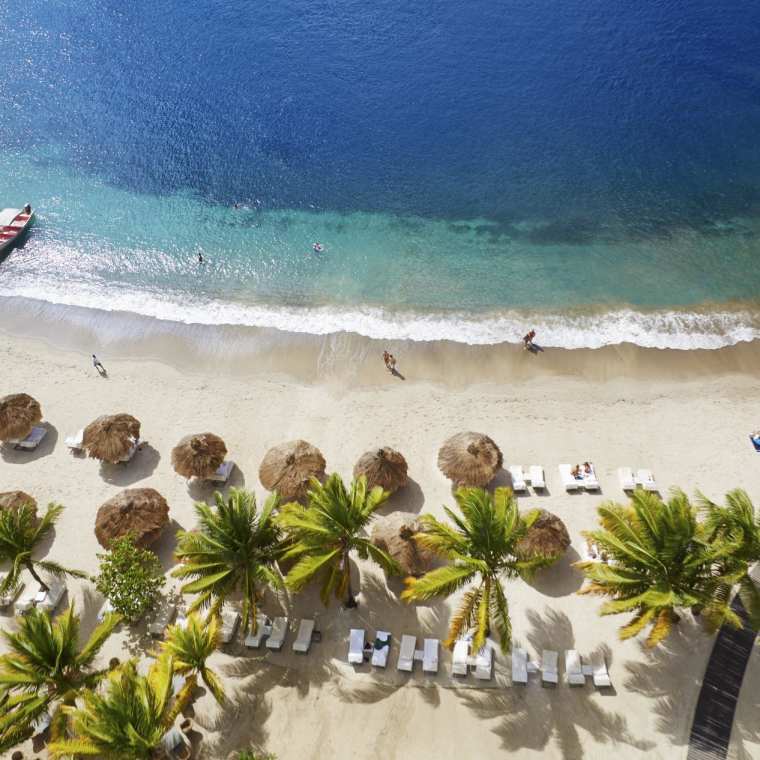 Aerial view of Sugar beach in St Lucia