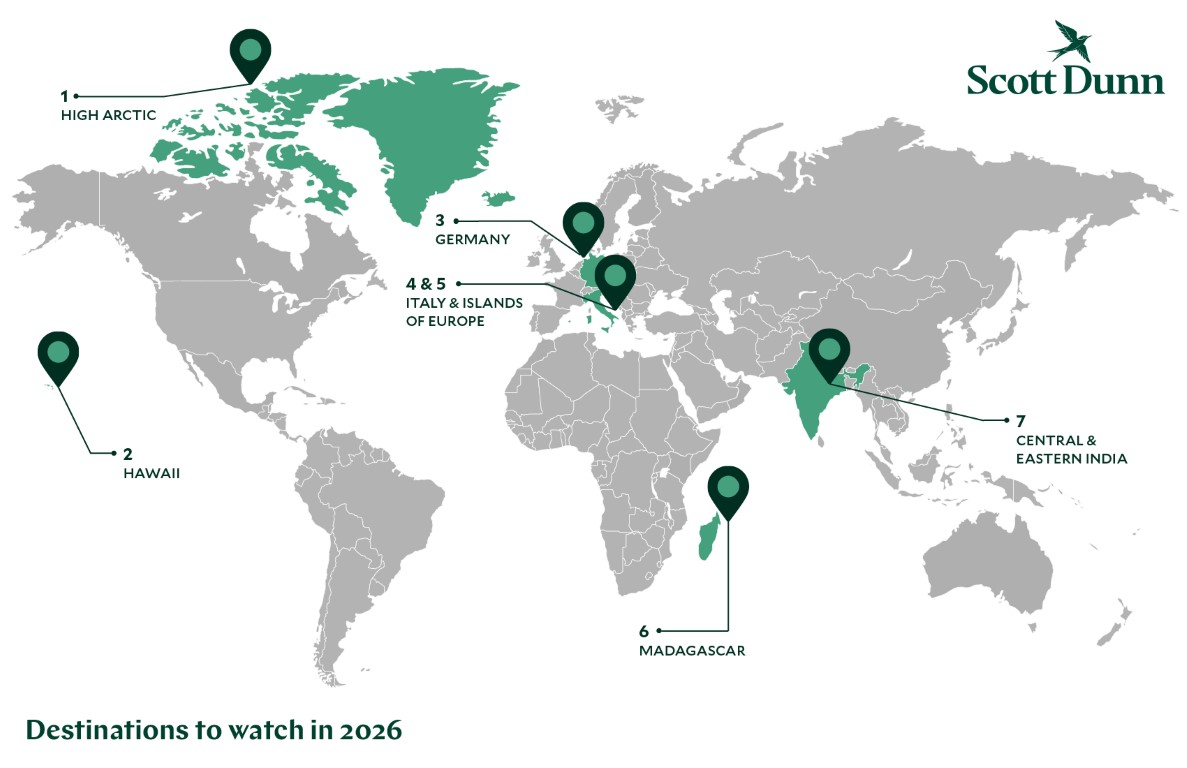 Map of Trending destinations in 2026 for the US
