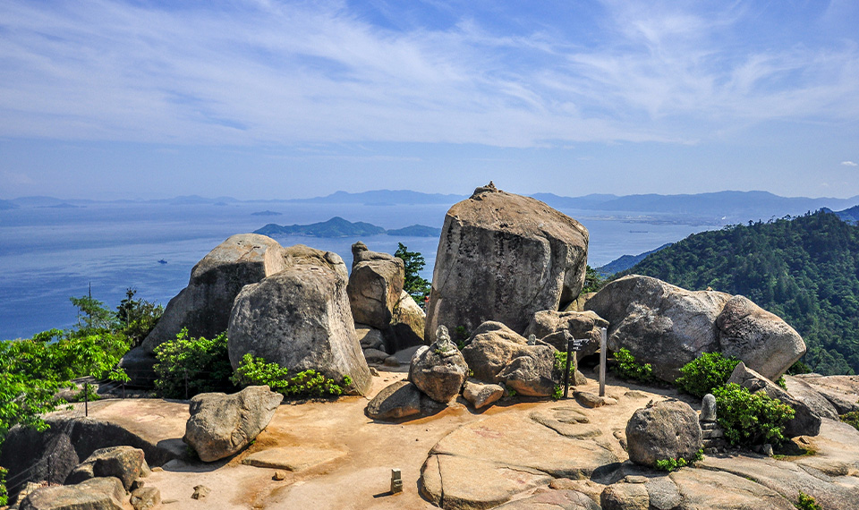 A view from the top of Mount Misen overlooking water