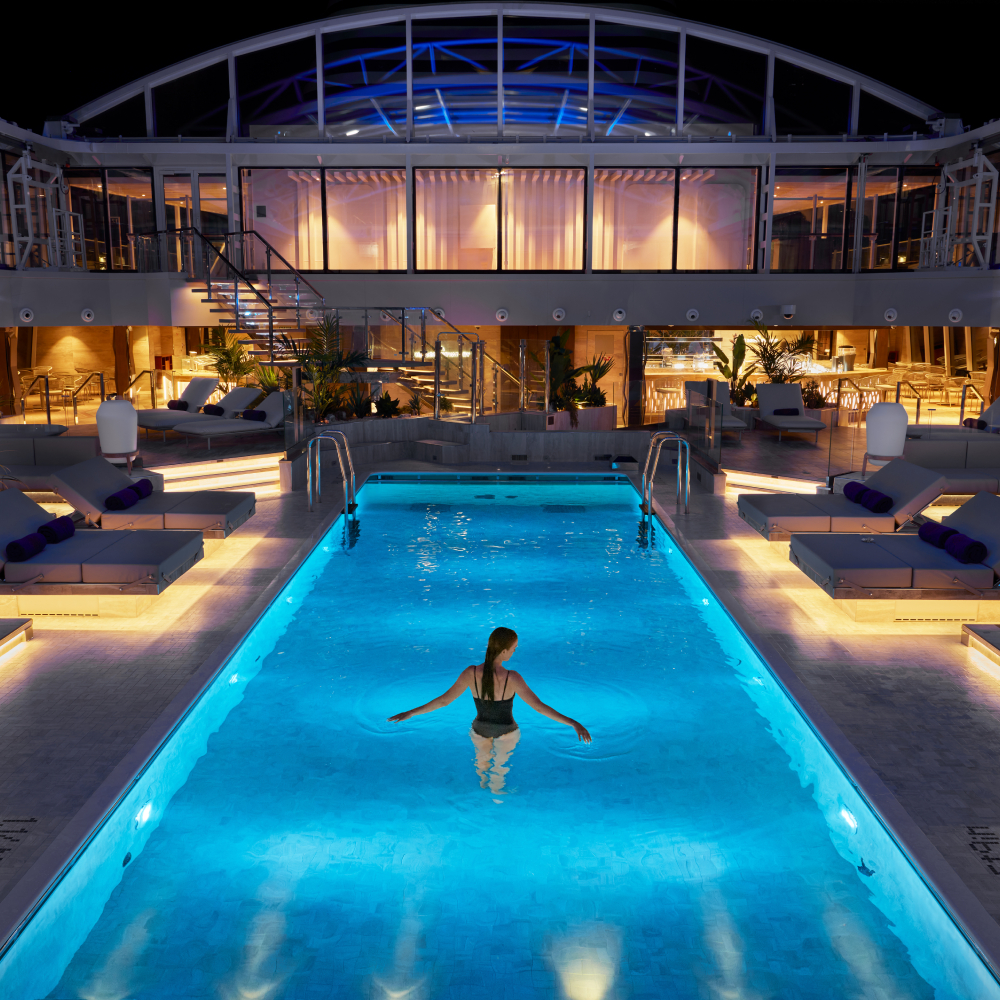 Rooftop pool on an Explora Journey cruise